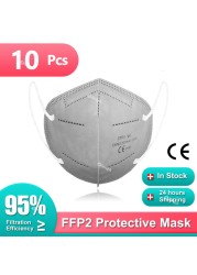 FFP2 أقنعة KN95 Mascarillas هومولوكادا 5 طبقات ffp2fan CE قناع الجهاز التنفسي FPP2 قناع وجه واقي KN 95 Masque الكبار