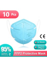 FFP2 أقنعة KN95 Mascarillas هومولوكادا 5 طبقات ffp2fan CE قناع الجهاز التنفسي FPP2 قناع وجه واقي KN 95 Masque الكبار