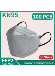 Morandi Kn95 Fish Mask 10-200pcs FP2 Approved Sanitary Dust & Sanitary Safety 4 Strips Adult Mask kf94mascarillas FPP2