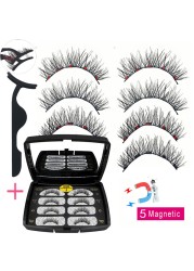 LIKOFO Magnetic Eyelashes with 5 Magnets Natural Handmade 3D/6D False Eyelashes Acrylic Box Long False Eyelashes Cosmetics for Gift