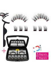 LIKOFO Magnetic Eyelashes with 5 Magnets Natural Handmade 3D/6D False Eyelashes Acrylic Box Long False Eyelashes Cosmetics for Gift