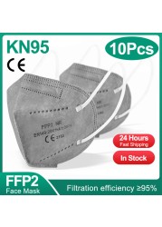 10-200 قطعة معتمد kn95 قناع fpp2 Mascarillas ffp2 homology ada ffp2fan 5 طبقات واقية أقنعة الوجه الأسود قناع جهاز التنفس