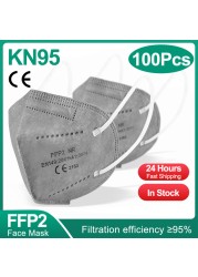 10-200 قطعة معتمد kn95 قناع fpp2 Mascarillas ffp2 homology ada ffp2fan 5 طبقات واقية أقنعة الوجه الأسود قناع جهاز التنفس