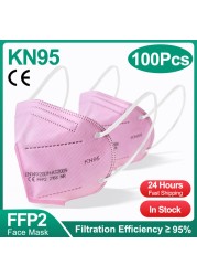 10-200 قطعة معتمد kn95 قناع fpp2 Mascarillas ffp2 homology ada ffp2fan 5 طبقات واقية أقنعة الوجه الأسود قناع جهاز التنفس