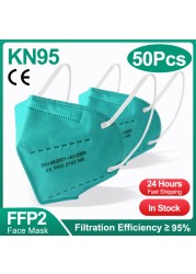 10-200 قطعة معتمد kn95 قناع fpp2 Mascarillas ffp2 homology ada ffp2fan 5 طبقات واقية أقنعة الوجه الأسود قناع جهاز التنفس