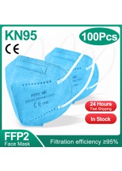 10-200 قطعة معتمد kn95 قناع fpp2 Mascarillas ffp2 homology ada ffp2fan 5 طبقات واقية أقنعة الوجه الأسود قناع جهاز التنفس