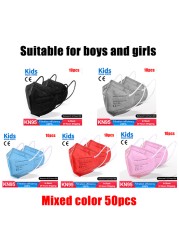 FFP2 Children Protective Dust Mask Breathable 5 Layers Multicolor Matching CE Reusable Girls Fit 9-12 Years Kn95 Face Mask