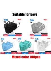 FFP2 Children Protective Dust Mask Breathable 5 Layers Multicolor Matching CE Reusable Girls Fit 9-12 Years Kn95 Face Mask