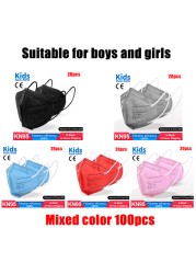 FFP2 Children Protective Dust Mask Breathable 5 Layers Multicolor Matching CE Reusable Girls Fit 9-12 Years Kn95 Face Mask