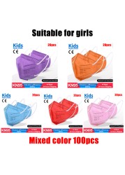 FFP2 Children Protective Dust Mask Breathable 5 Layers Multicolor Matching CE Reusable Girls Fit 9-12 Years Kn95 Face Mask