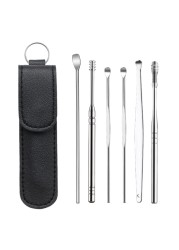 6pcs/set Stainless Steel Earwax Removal Tools Ear Wax Piercing Tool Kit Wax Spoon Care Set