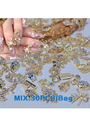 Mix 30pcs Manicure Metal Nail Art Decoration Charm Golden Silver Alloy Jewelry Variety of Patterns Mixed Random Nail Accessories