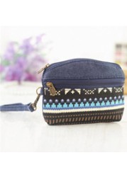 Women Ethnic Cotton Fabric Coin Purse Clutch Card Key Holder Children Kids Wallet Double Zipper Coin Purse porte monnaie femme