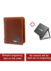 Men's smart anti-lost real leather wallet airtag gps wallets luxury purse high quality wallet card holder for engraved free