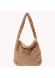 INS Women Flower Print Shoulder Bags Winter New Soft Plush Bucket Bags Female Open Pocket Crossbody Furry Fluffy Tote Bags