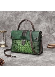 OYIXINGER Vintage Bag Retro Crocodile Luxury Shoulder Bag 2022 New Genuine Leather Handbag Women Hand-painted Crossbody Bags