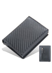 RFID Men's Carbon Fiber Mini Wallet Magnetic Button Smart Wallet Zipper Coin Purse Aluminum Alloy Slim Anti-theft Wallet for Men