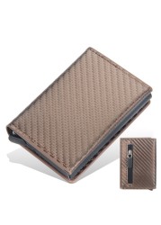 RFID Men's Carbon Fiber Mini Wallet Magnetic Button Smart Wallet Zipper Coin Purse Aluminum Alloy Slim Anti-theft Wallet for Men