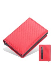 RFID Men's Carbon Fiber Mini Wallet Magnetic Button Smart Wallet Zipper Coin Purse Aluminum Alloy Slim Anti-theft Wallet for Men