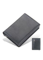 RFID Men's Carbon Fiber Mini Wallet Magnetic Button Smart Wallet Zipper Coin Purse Aluminum Alloy Slim Anti-theft Wallet for Men