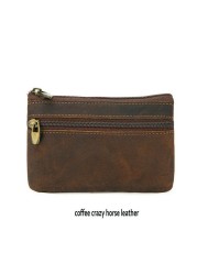 GENODERN Vintage Crazy Horse Leather Men Coin Purse Genuine Leather Zipper Coin Wallet Retro Key Holder Clutch Money Bag