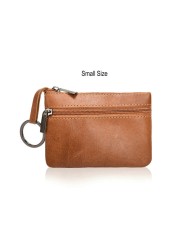 GENODERN Vintage Crazy Horse Leather Men Coin Purse Genuine Leather Zipper Coin Wallet Retro Key Holder Clutch Money Bag