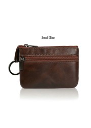 GENODERN Vintage Crazy Horse Leather Men Coin Purse Genuine Leather Zipper Coin Wallet Retro Key Holder Clutch Money Bag