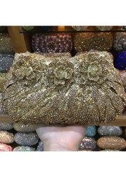 18 Colors Wedding Formal Dinner Clutch Women Golden Crystal Hand Evening Bags Metal Clutches Bags Flower Purse Wedding Purse