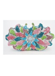 Openwork Crystal Handbags For Women Green Gold Silver Blue Floral Pattern Diamond Bridal Solid Evening Bag