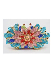 Openwork Crystal Handbags For Women Green Gold Silver Blue Floral Pattern Diamond Bridal Solid Evening Bag