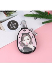 Fashion 1PC Women Key Bag Cartoon Girl Students Leather Key Wallets Key Case Car Key Chains Cover New Lovely Key Holder