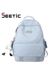 SEETIC Fashion Women School Bags Solid Color Famale Backpack Waterproof Nylon Student Backpack Women Casual School Bag