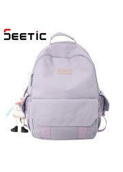 SEETIC Fashion Women School Bags Solid Color Famale Backpack Waterproof Nylon Student Backpack Women Casual School Bag