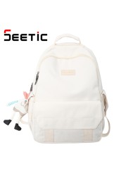 SEETIC Fashion Women School Bags Solid Color Famale Backpack Waterproof Nylon Student Backpack Women Casual School Bag