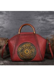 luxury women bag chinese style genuine leather handbags female shoulder messenger bag cowhide handmade ladies handbag