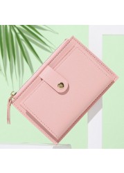 Men Women Fashion Solid Color Credit Card ID Card Multiple Slot Zipper Card Holder Casual PU Leather Coin Purse Pocket Wallet