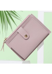 Men Women Fashion Solid Color Credit Card ID Card Multiple Slot Zipper Card Holder Casual PU Leather Coin Purse Pocket Wallet