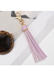 Fringe PU Leather Tassel Keychains Rhodium Key Holder Metal Key Charm Key Ring Bag Auto Car Pendant Hot Sale Jewelry