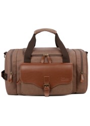 Large Capacity Weekend Men's Leather Weekend Bag Multifunction Canvas Bag Carrying Luggage Bag Travel Bag