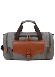 Large Capacity Weekend Men's Leather Weekend Bag Multifunction Canvas Bag Carrying Luggage Bag Travel Bag
