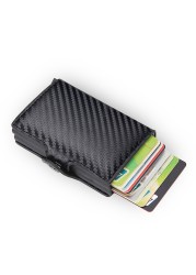 Carbon Fiber Anti Rfid Double Card Holder For Men Simple Metal Wallet