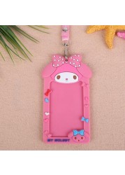 Cute Cartoon Bank Credit Card Holders Women Girl Silica Gel Neck Strap Wallet Card Bus ID ID Badge Lanyard