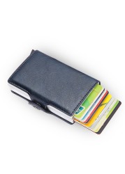 RFID Blocking Protection Men ID Credit Card Holder Wallet Leather Metal Aluminum Business Bank Card Credit Card Case