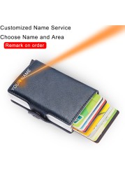 RFID Blocking Protection Men ID Credit Card Holder Wallet Leather Metal Aluminum Business Bank Card Credit Card Case