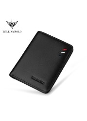 Williaampolo 100% Genuine Leather Men Wallet RFID Card Holder Wallets for Man Slim Small Wallet Small Money Bag Male Purses