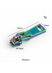 10-50-100pcs 11 types 5# iridescent rainbow metal nylon head teeth zipper puller slider for clothes purse bag accessories