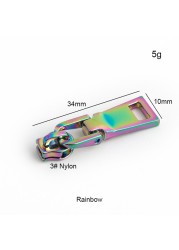 10-50-100pcs 11 types 5# iridescent rainbow metal nylon head teeth zipper puller slider for clothes purse bag accessories