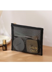 1PC Black Mesh Women Transparent Cosmetic Bag Travel Organizer Fashion Small Large Toiletry Bags Makeup Bags Fashion Comsetics