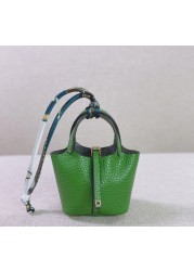 Famous designer 100% genuine leather hanger keychain color pendant decoration lady bag charm accessories trinket gifts basket bag