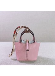 Famous designer 100% genuine leather hanger keychain color pendant decoration lady bag charm accessories trinket gifts basket bag